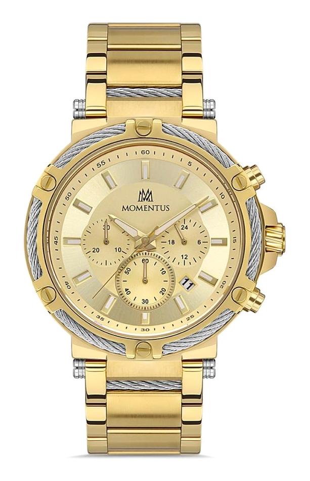 Momentus SM363G-02SG Takvimli 45 mm Altın Çelik Kordon Analog Erkek Kol Saati