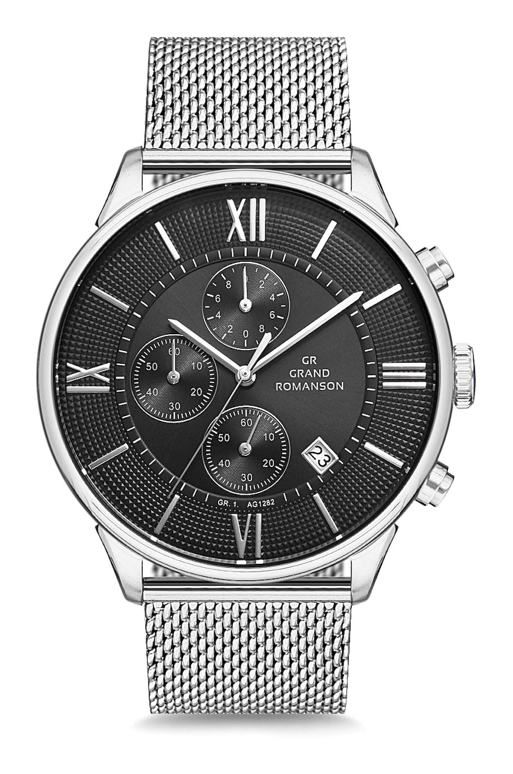 Grand Romanson GR.1.AG1282.04 Takvimli 42 mm Gri Hasır Kordon Analog Erkek Kol Saati