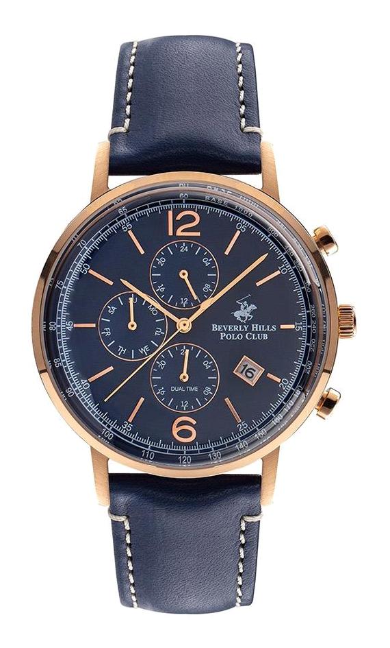 Beverly Hills Polo Club BP3034X499 Takvimli 43 mm Lacivert Deri Kordon Analog Erkek Kol Saati