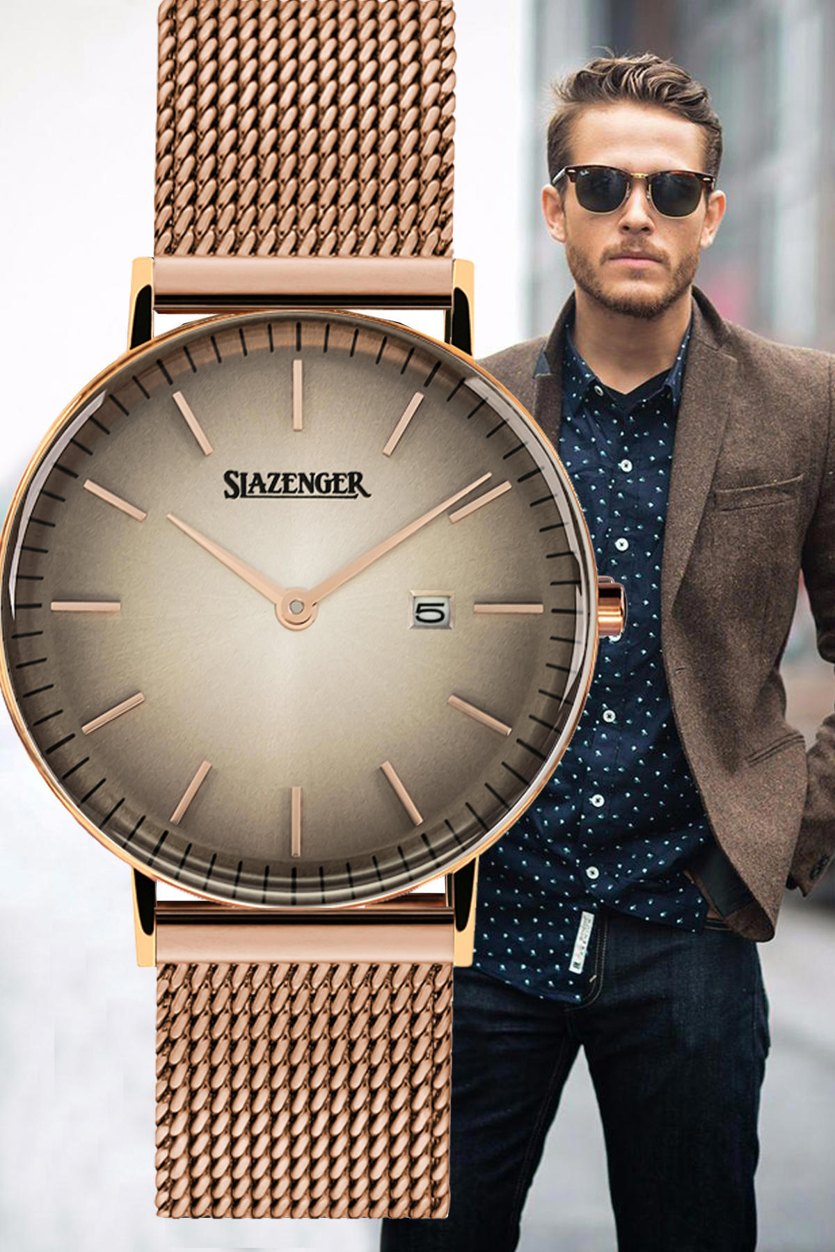 Slazenger SL.1970.04HRK Takvimli 40 mm Rose Gold Çelik Kordon Analog Erkek Kol Saati