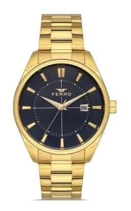Ferro TH-F11239A-B2 Takvimli 44 mm Altın Çelik Kordon Analog Erkek Kol Saati