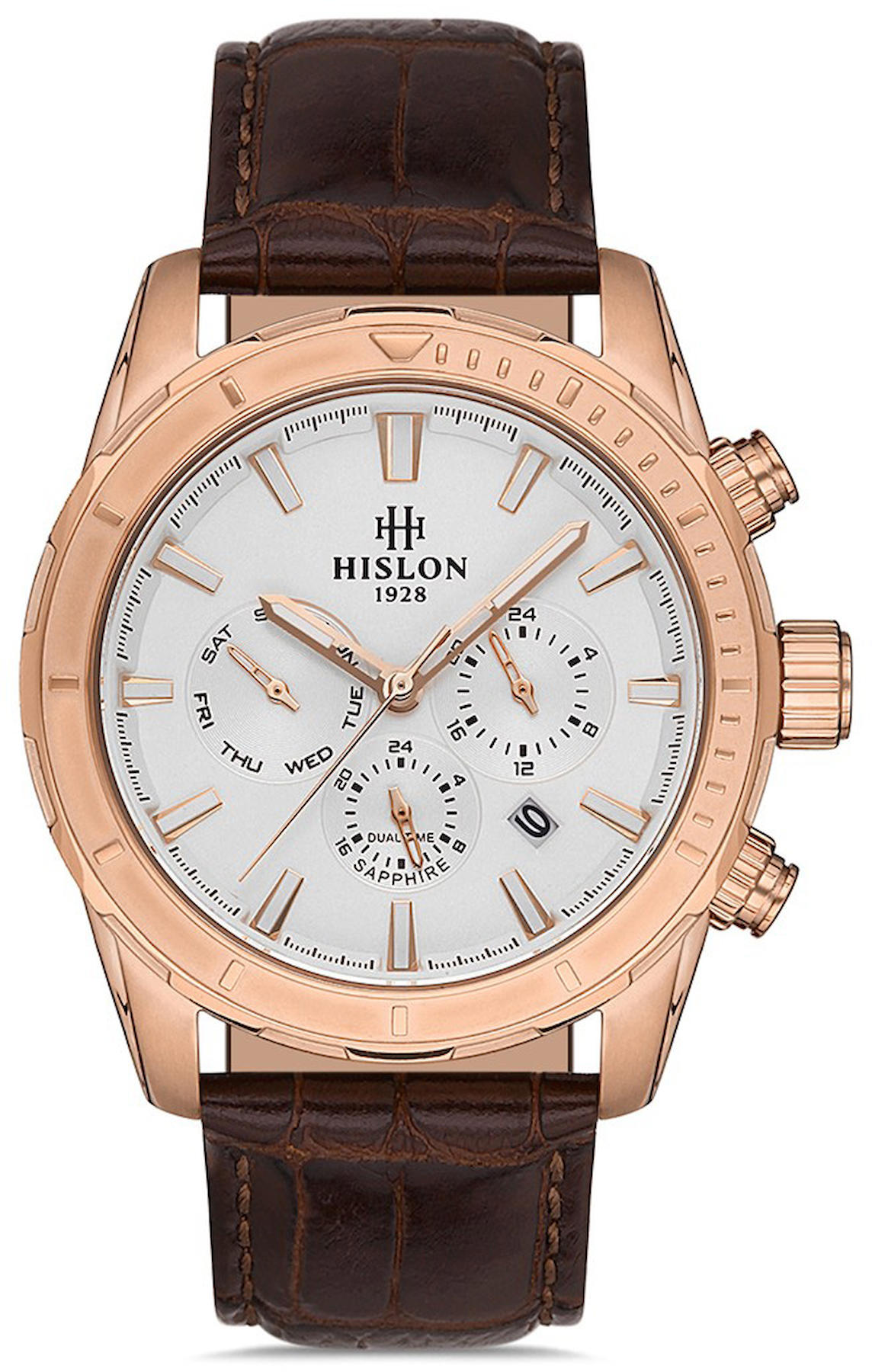 Hislon DT133R-02KR Pusulalı Takvimli 45 mm Kahverengi Deri Kordon Analog Kol Saati
