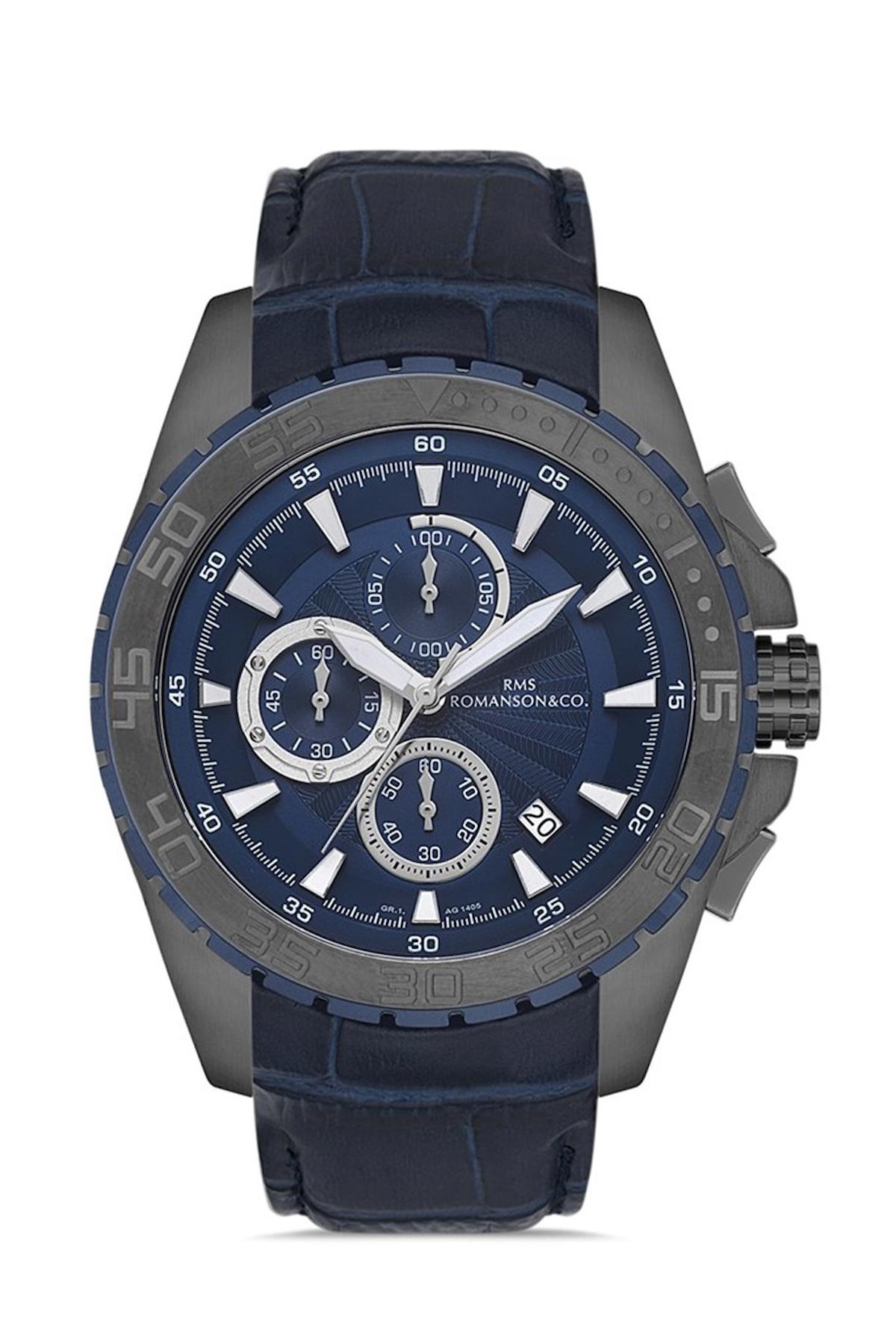Grand Romanson GR.1.AG1405.06 Takvimli 46 mm Lacivert Deri Kordon Analog Erkek Kol Saati