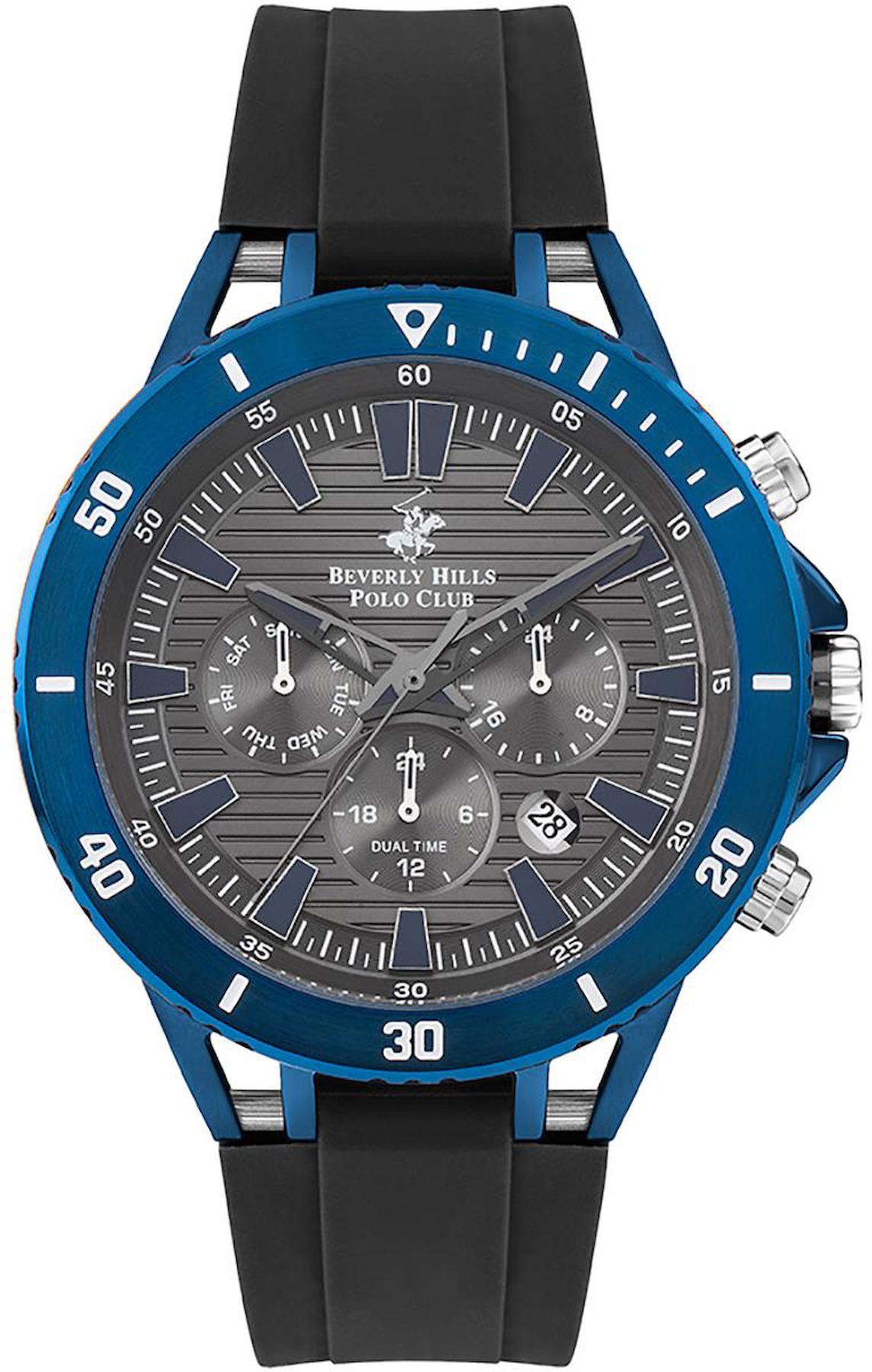 Beverly Hills Polo Club BP3411X361 Takvimli 46-50 mm Siyah Silikon Kordon Analog Erkek Kol Saati
