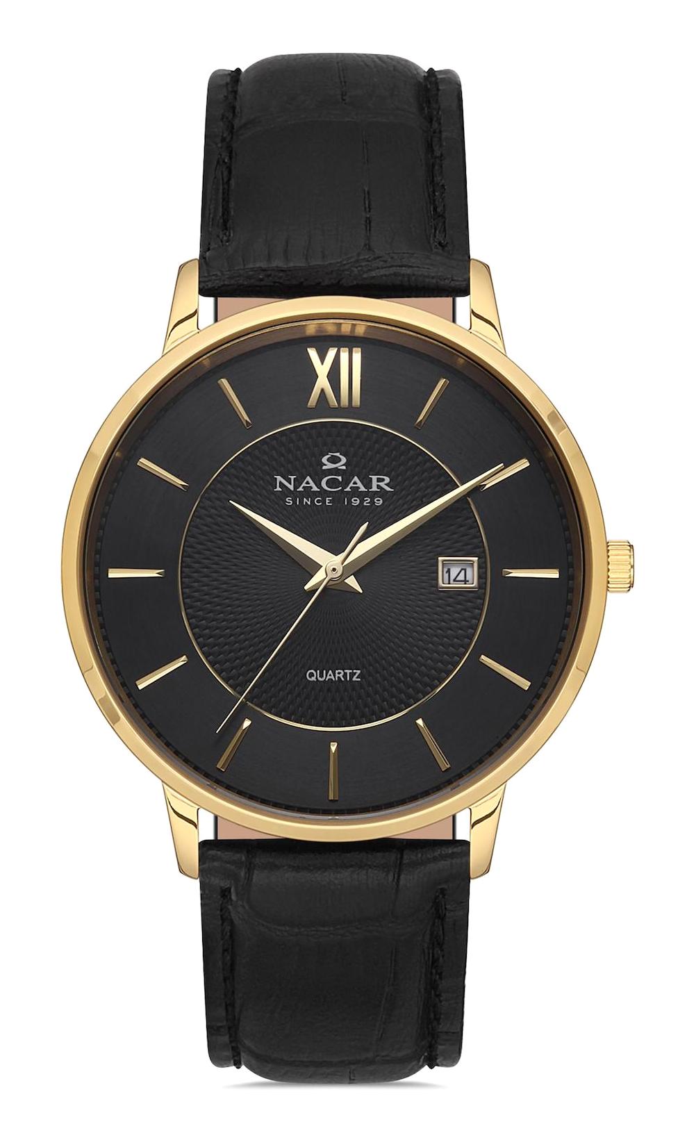 Nacar 35290038DBL1 Takvimli 44 mm Siyah Çelik Kordon Analog Kol Saati