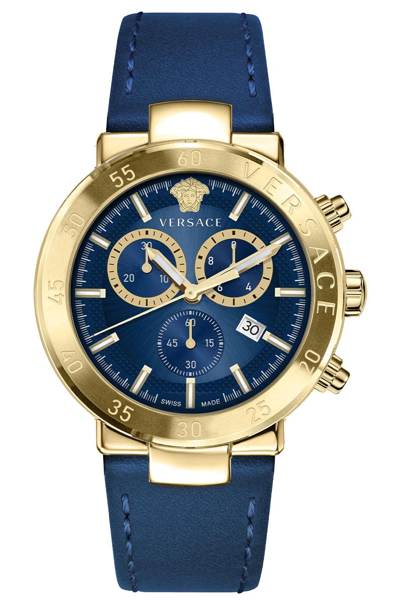 Versace VRSCVEPY00921 Takvimli 43 mm Lacivert Deri Kordon Analog Erkek Kol Saati