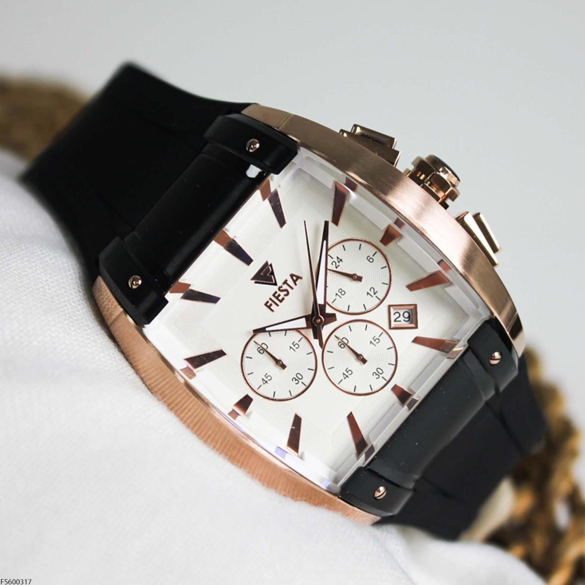 Fiesta FS600317 Takvimli 48 mm Siyah Silikon Kordon Analog Erkek Kol Saati