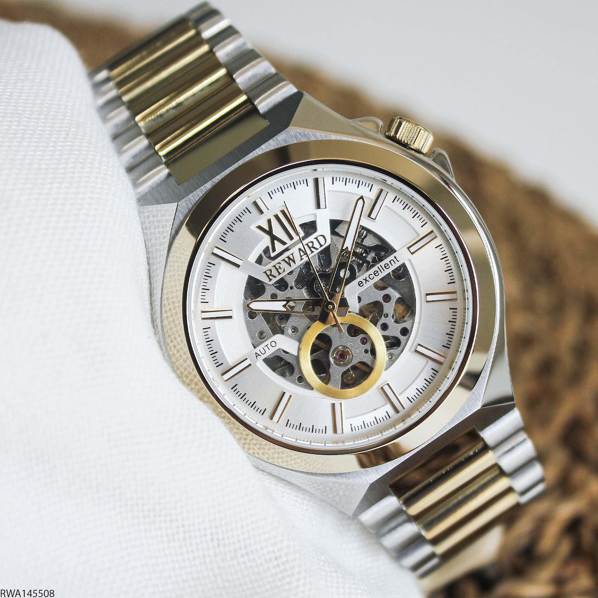 Reward RWA145508 45 mm Gri-Sarı Çelik Kordon Analog Erkek Kol Saati