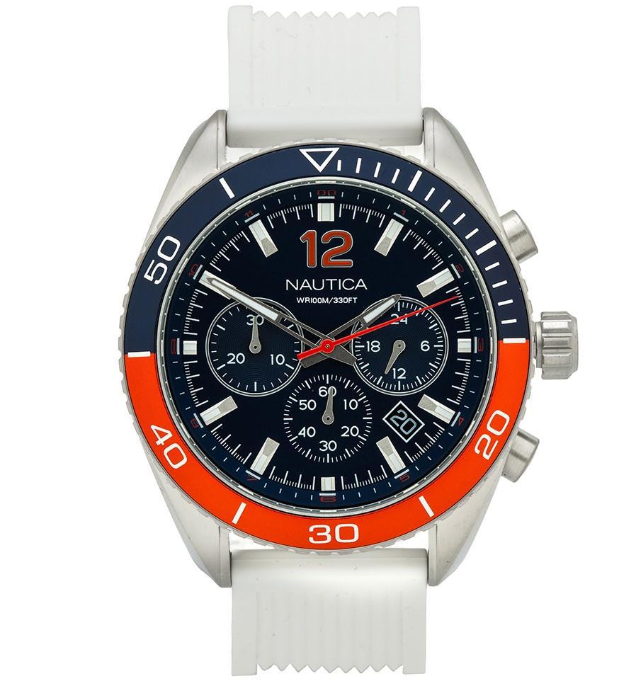 Nautica NAPKBF019 Takvimli 46 mm Beyaz Silikon Kordon Analog Erkek Kol Saati