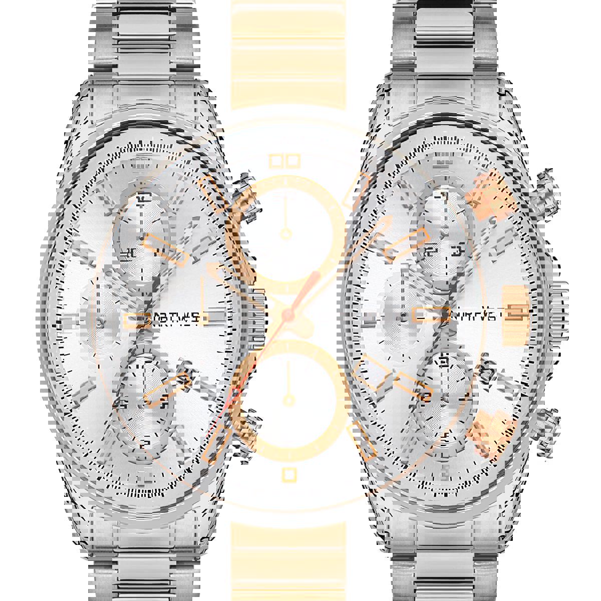 Northwest NW-2108-H Takvimli 45 mm Gri-Rose Gold Çelik Kordon Analog Kol Saati