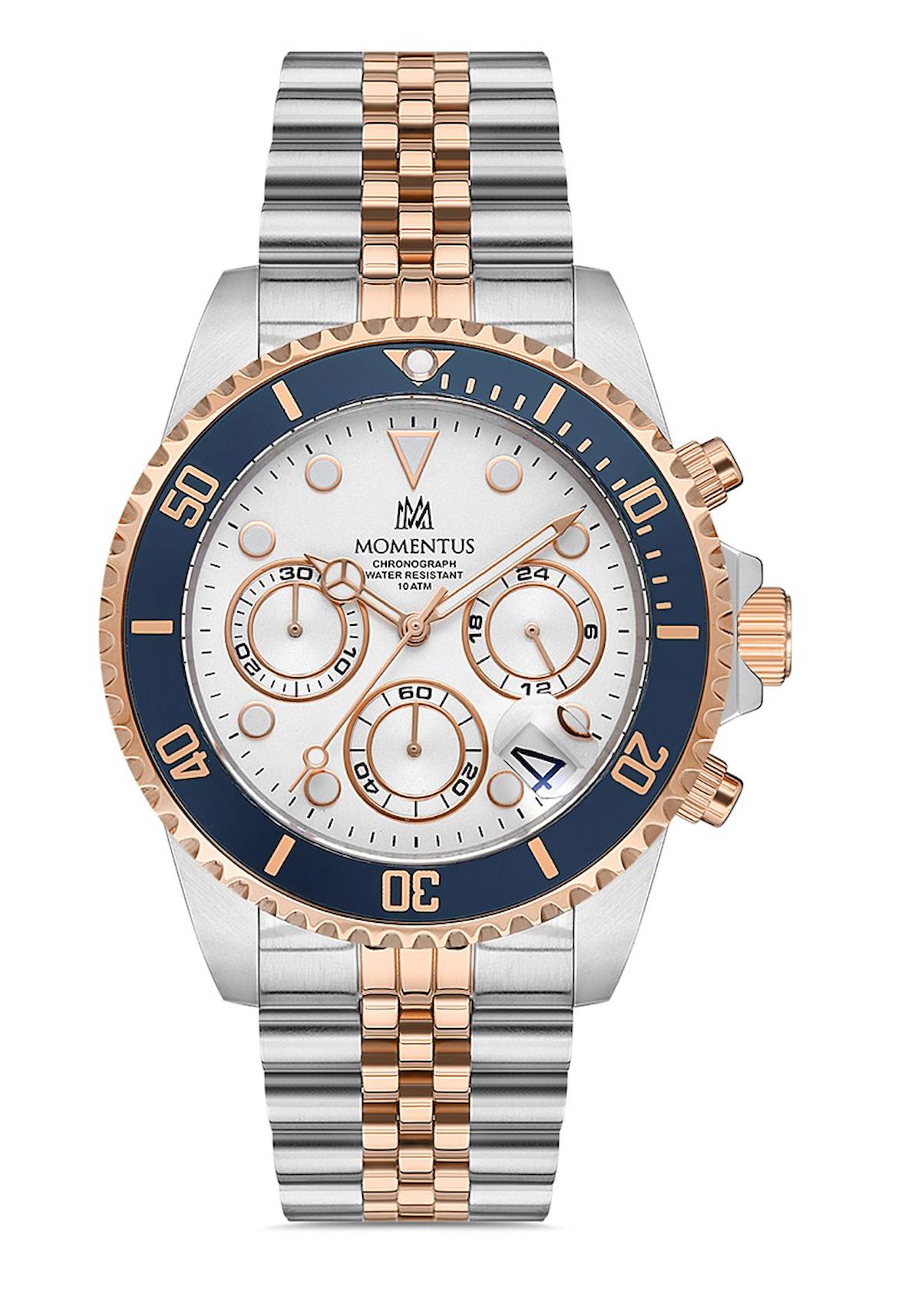 Momentus SM362T-02SR Takvimli 44 mm Çelik Kordon Analog Erkek Kol Saati