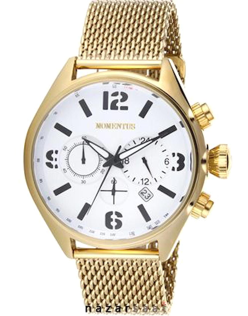 Momentus FS319G-02SG Takvimli 44 mm Altın Metal Kordon Analog Erkek Kol Saati