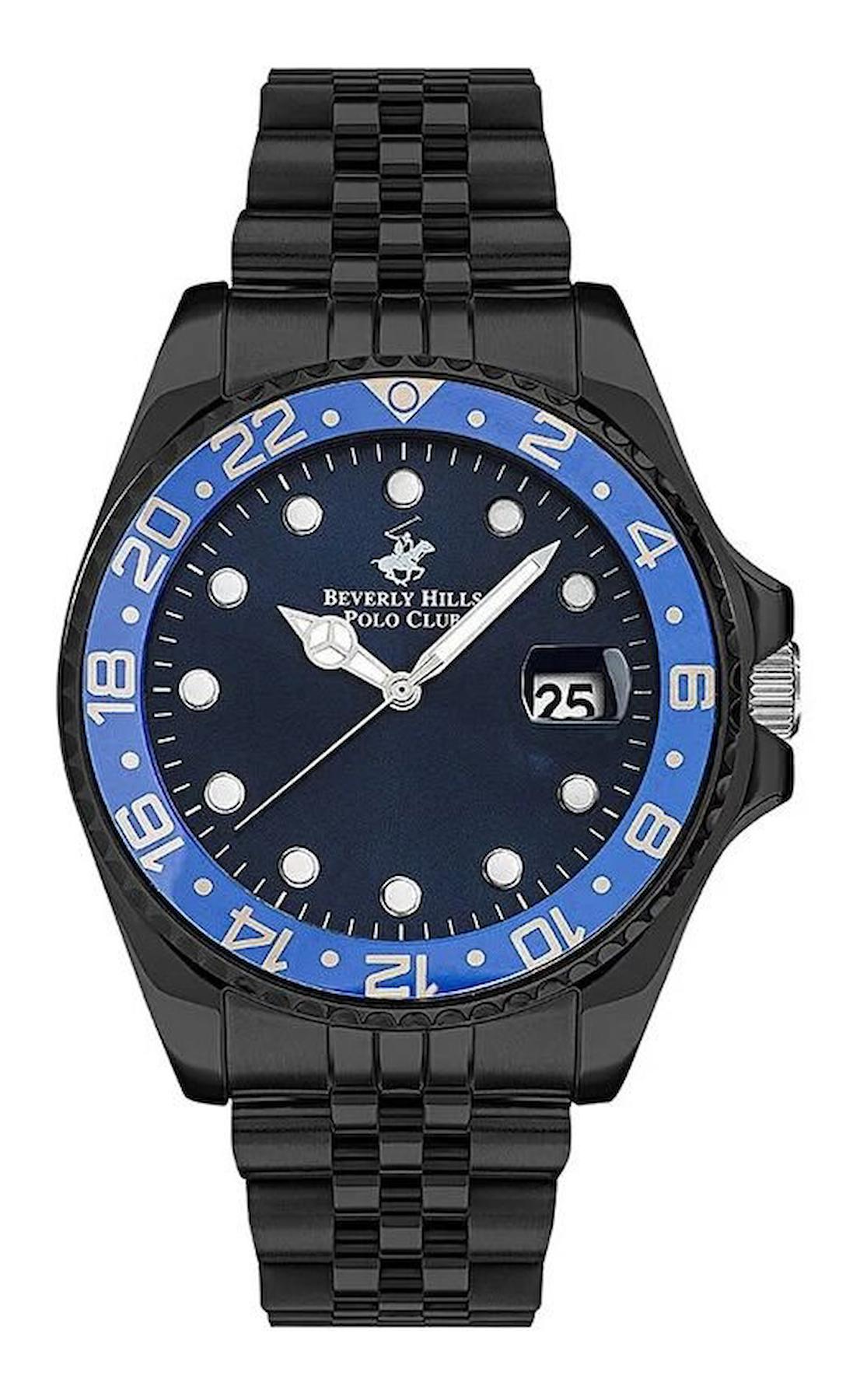 Beverly Hills Polo Club SWBP3126X690 Takvimli 43.5 mm Siyah Çelik Kordon Analog Erkek Kol Saati