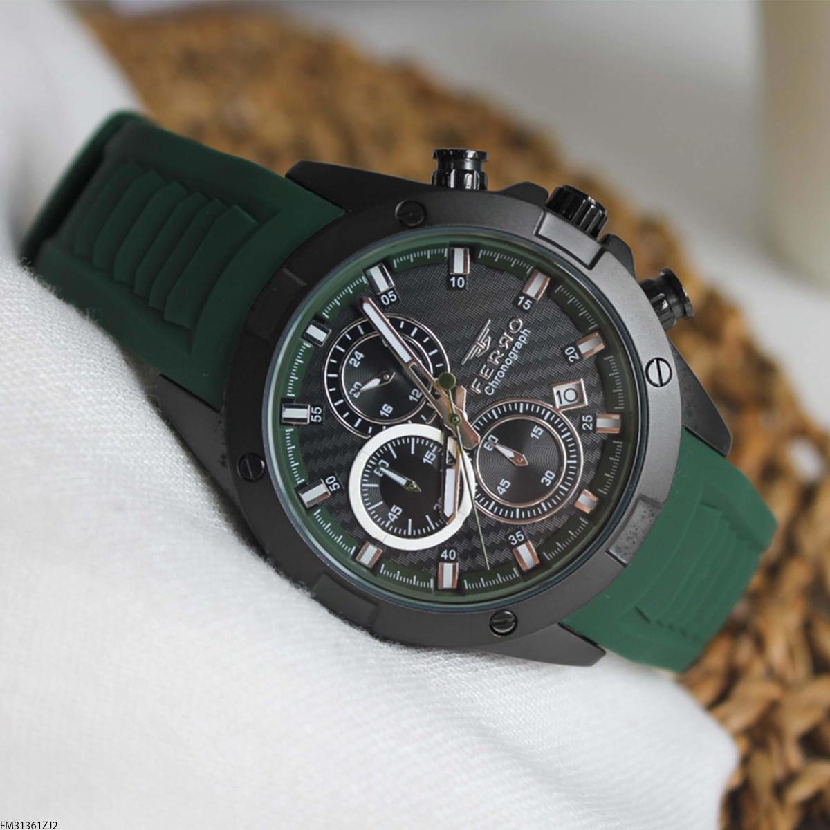 Ferro FM31361ZJ2 Takvimli 44 mm Yeşil Silikon Kordon Analog Erkek Kol Saati