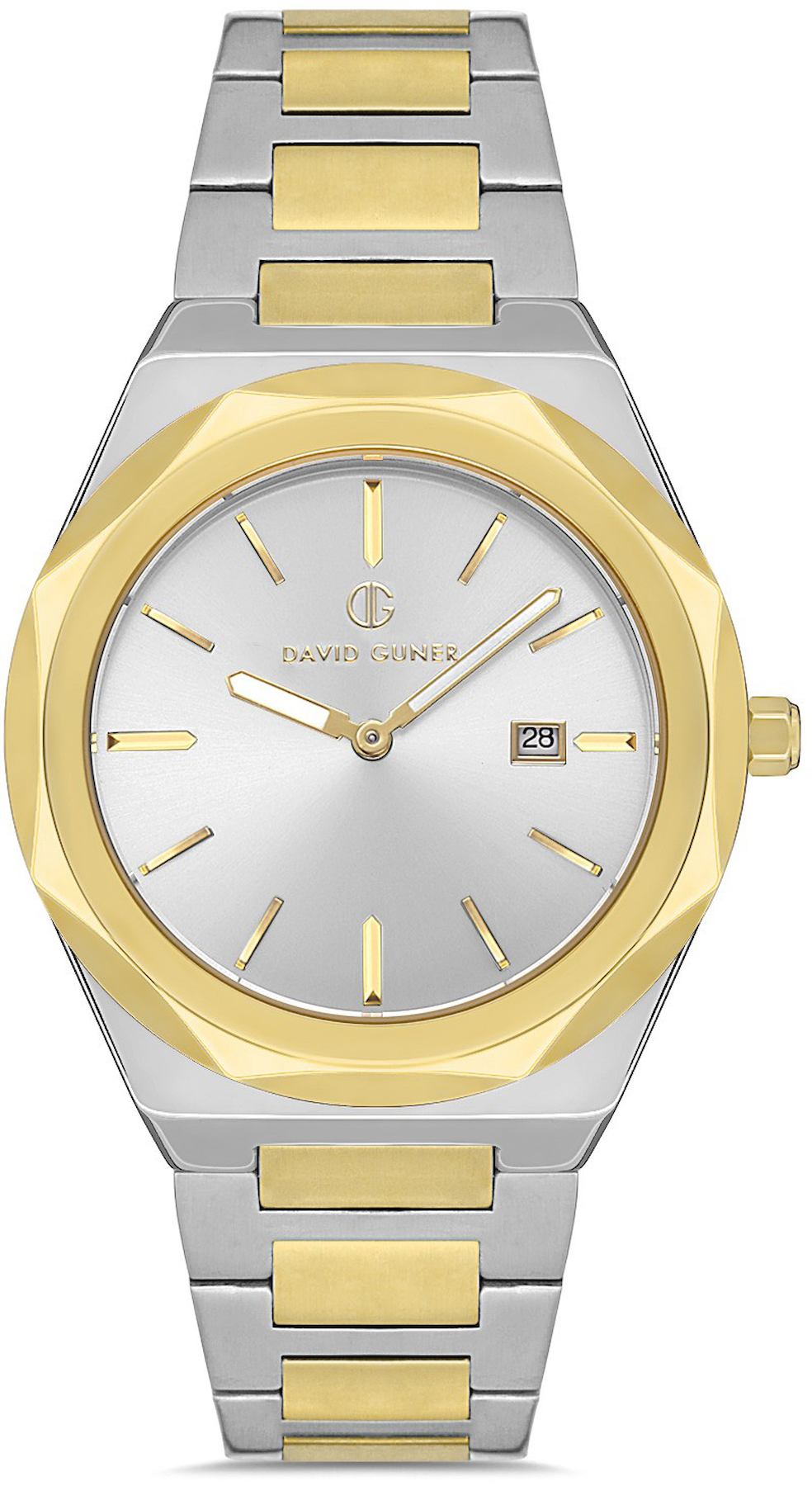 David Guner DG-8620GA-D1 Takvimli 42 mm Gri-Sarı Metal Kordon Analog Kol Saati