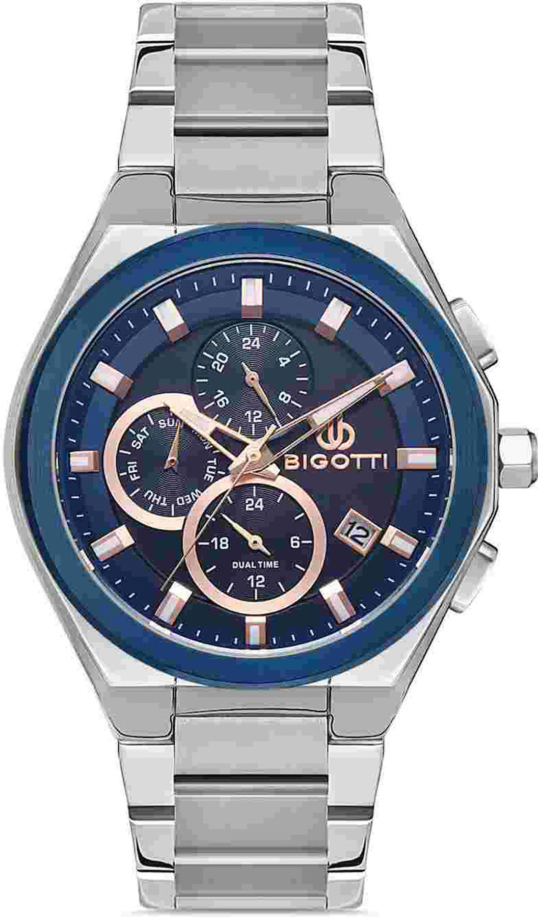 Bigotti BG.1.10351.3 Takvimli 44 mm Çelik Kordon Analog Kol Saati