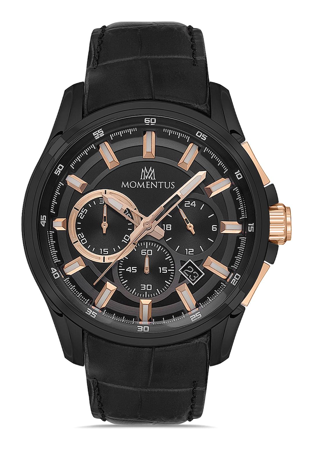 Momentus SM102B-04BR Takvimli 44 mm Siyah Çelik Kordon Analog Erkek Kol Saati