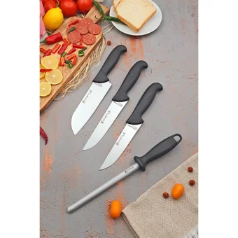 Castle Mutfak Bıçak Seti 4 Parça Santoku Şef Bıçağı Masat Et Sebze Ekmek Kasap Kesme Doğrama Bıçakları