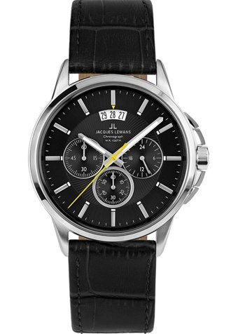 Jacques Lemans SYDNEY 1-1542A Pusulalı Takvimli 42 mm Siyah Çelik Kordon Analog Erkek Kol Saati