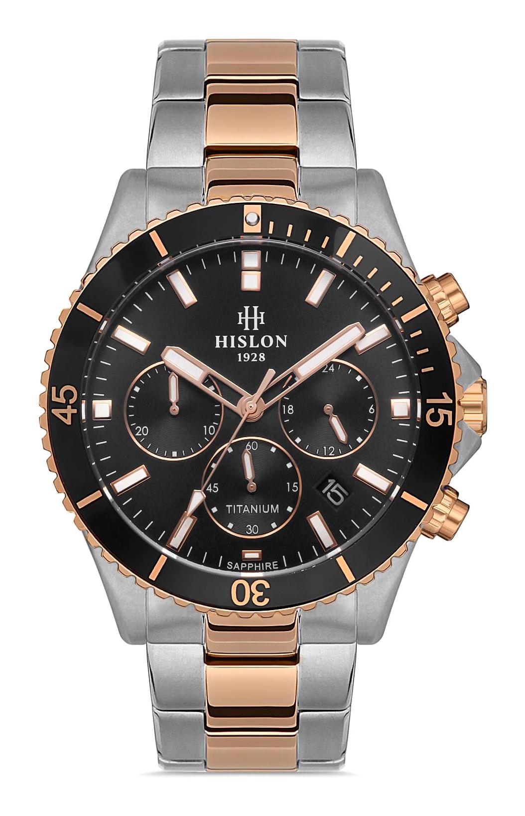 Hislon MS138V-04SR Pusulalı Takvimli Gri-Rose Gold Metal Kordon Analog Erkek Kol Saati