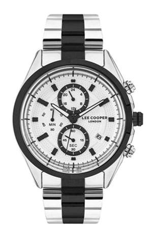 Lee Cooper LC07399.330-NM Takvimli 43 mm Beyaz-Siyah Çelik Kordon Analog Kol Saati