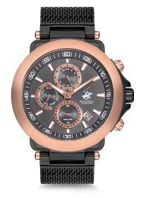 Beverly Hills Polo Club BH954110E Takvimli 45 mm Siyah Çelik Kordon Analog Erkek Kol Saati