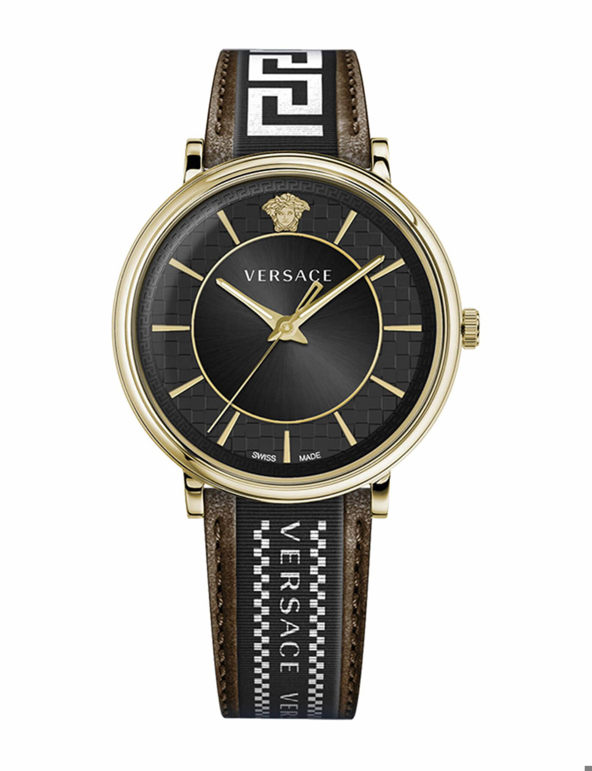Versace VRSCVE5A01721 42 mm Kahverengi-Siyah Deri Kordon Analog Erkek Kol Saati