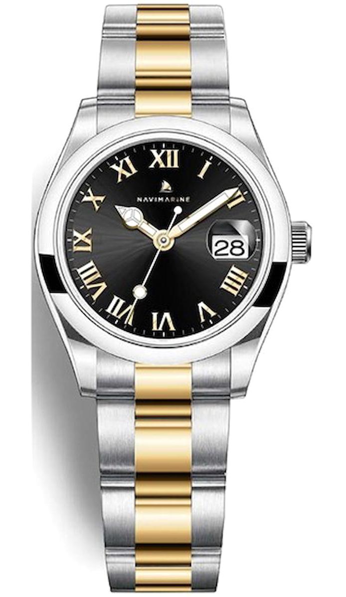 Navimarine KCK004 Takvimli 41 mm Altın-Çelik Kordon Analog Kol Saati
