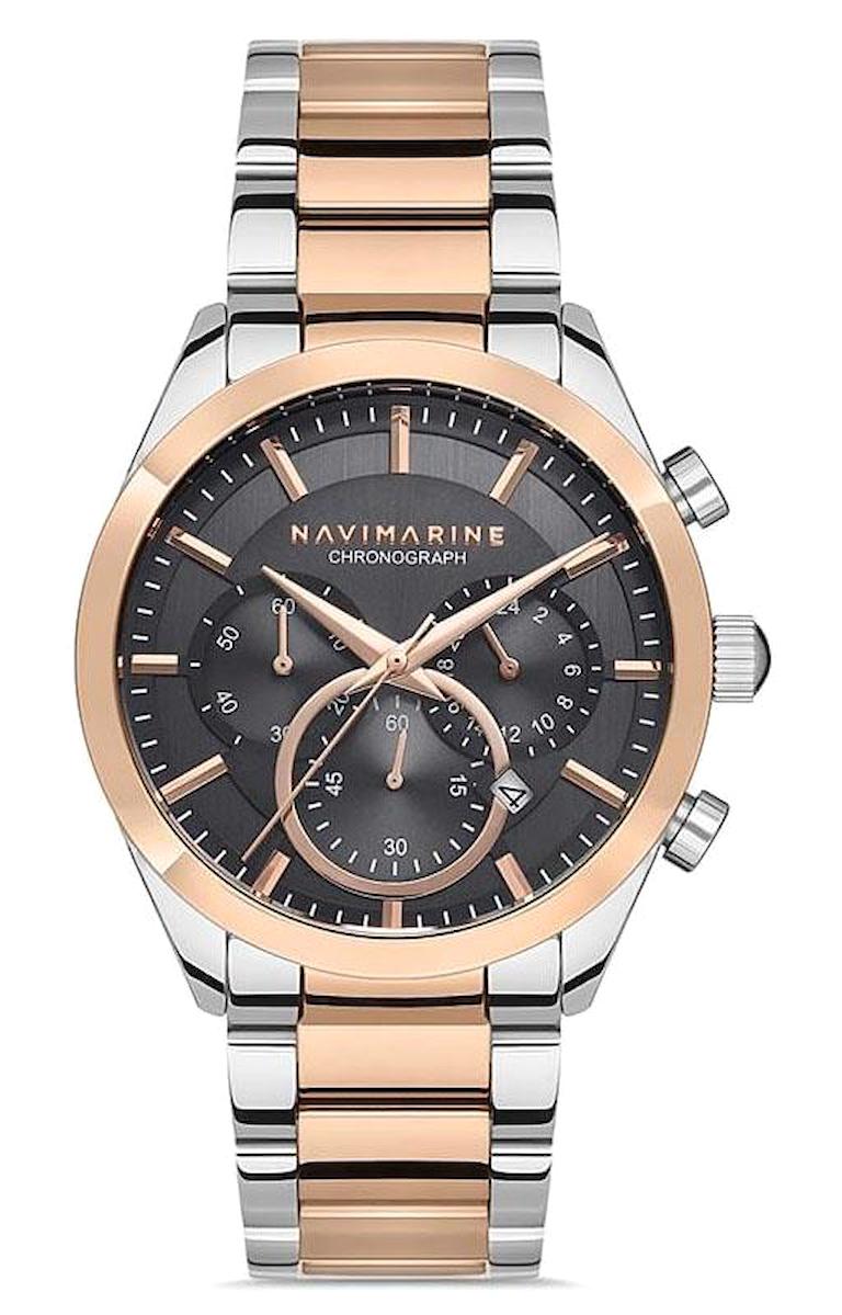 Navimarine NT0009-6 Takvimli Gri-Rose Gold Çelik Kordon Analog Erkek Kol Saati