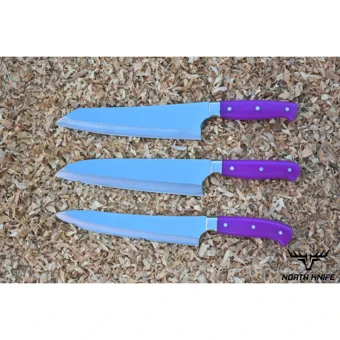 North Knife Mika Set 3'lü Mor Mutfak Bıçağı