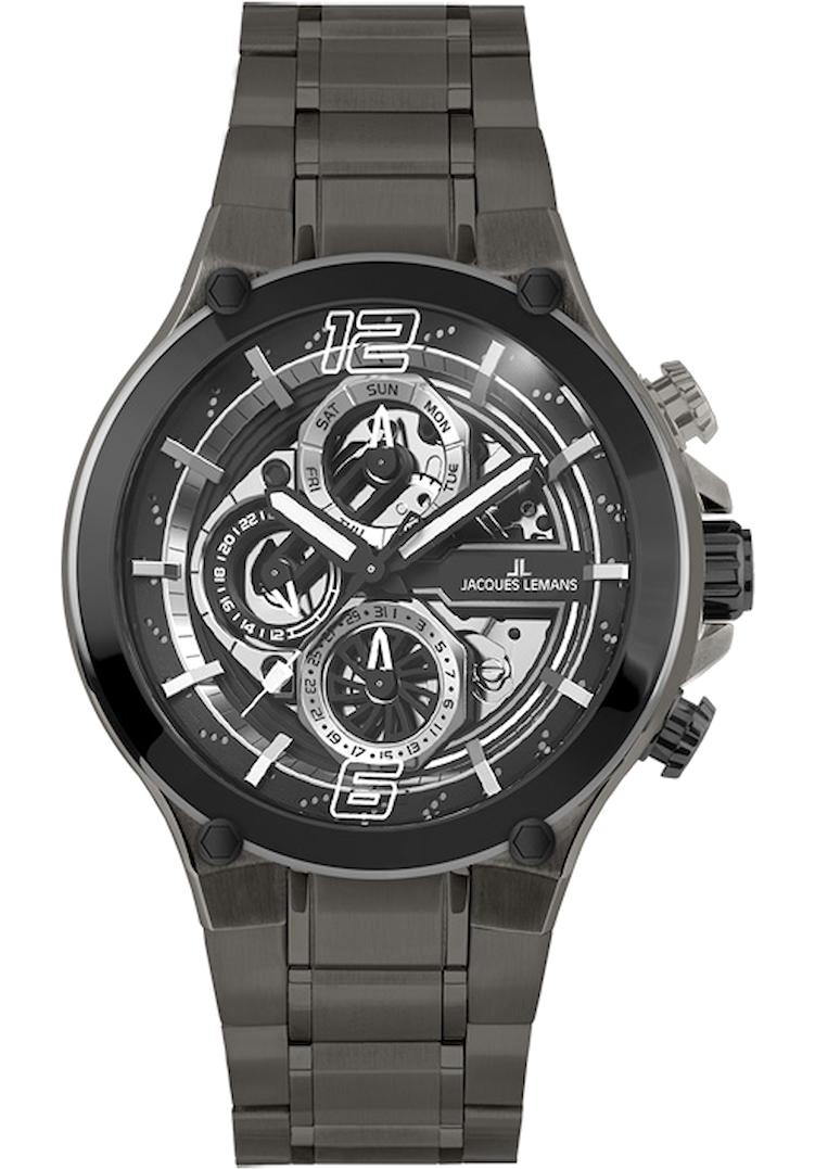 Jacques Lemans MANCHESTER 1-2150F Pusulalı Takvimli 44 mm Siyah Çelik Kordon Analog Erkek Kol Saati