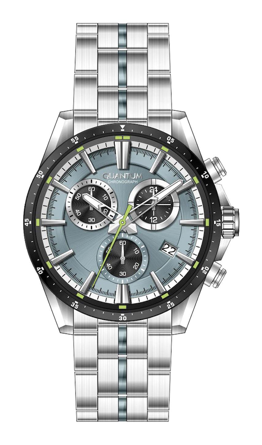 Quantum PWG1108.300 Takvimli 45 mm Gri-Mavi Çelik Kordon Analog Erkek Kol Saati