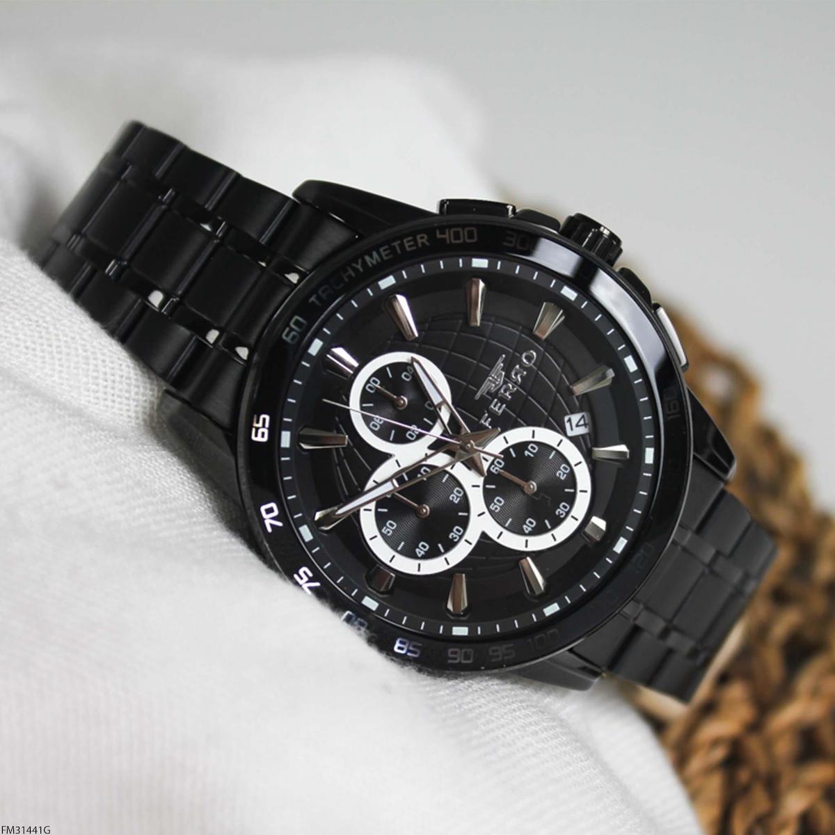 Ferro FM31441G Takvimli 45 mm Siyah Çelik Kordon Analog Erkek Kol Saati