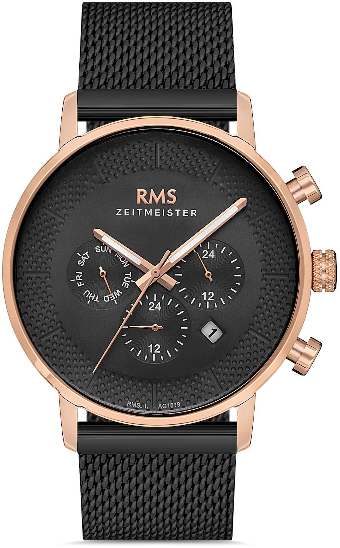 Romanson RMS.1.AG1519.06 Takvimli 42 mm Siyah Çelik Kordon Analog Kol Saati