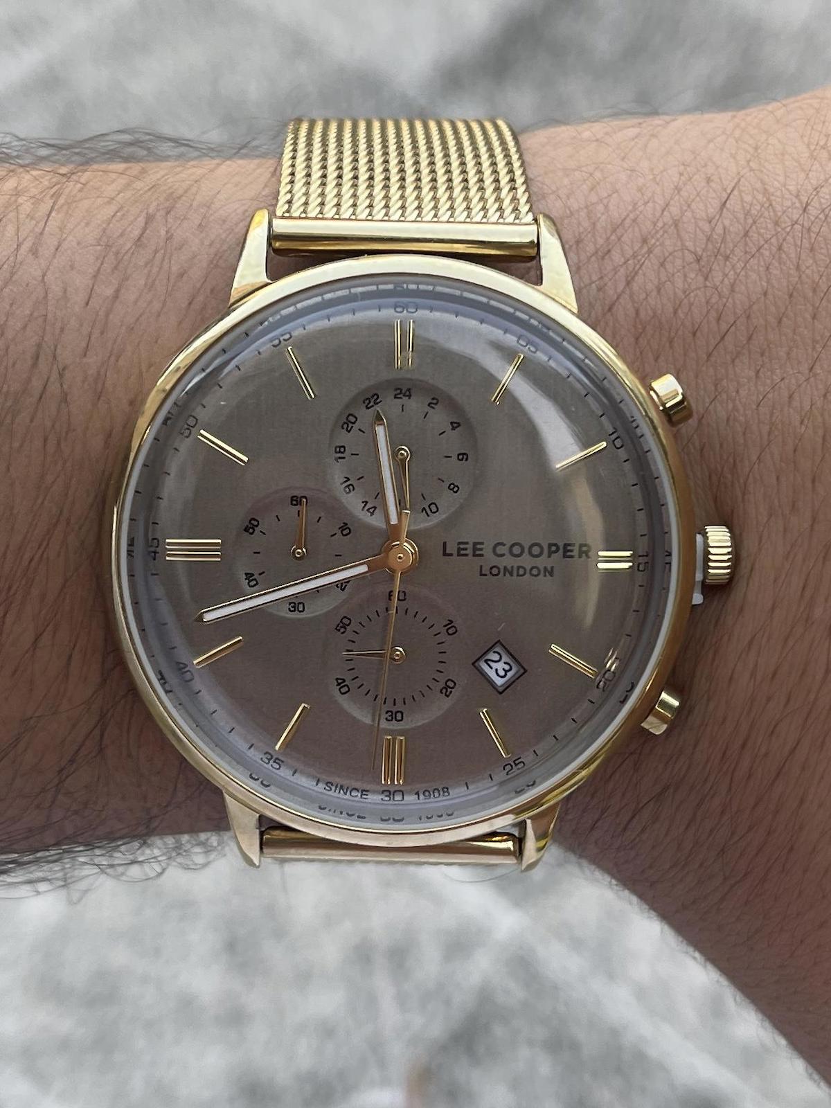 Lee Cooper LCR.LMG.07315.160 Takvimli 41-45 mm Altın Çelik Kordon Analog Erkek Kol Saati