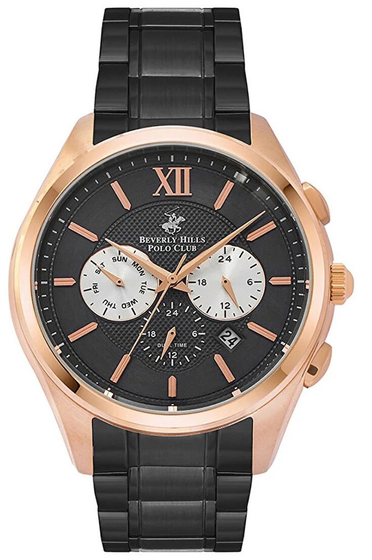 Beverly Hills Polo Club SWBP3039X450 Takvimli 46 mm Siyah Çelik Kordon Analog Erkek Kol Saati