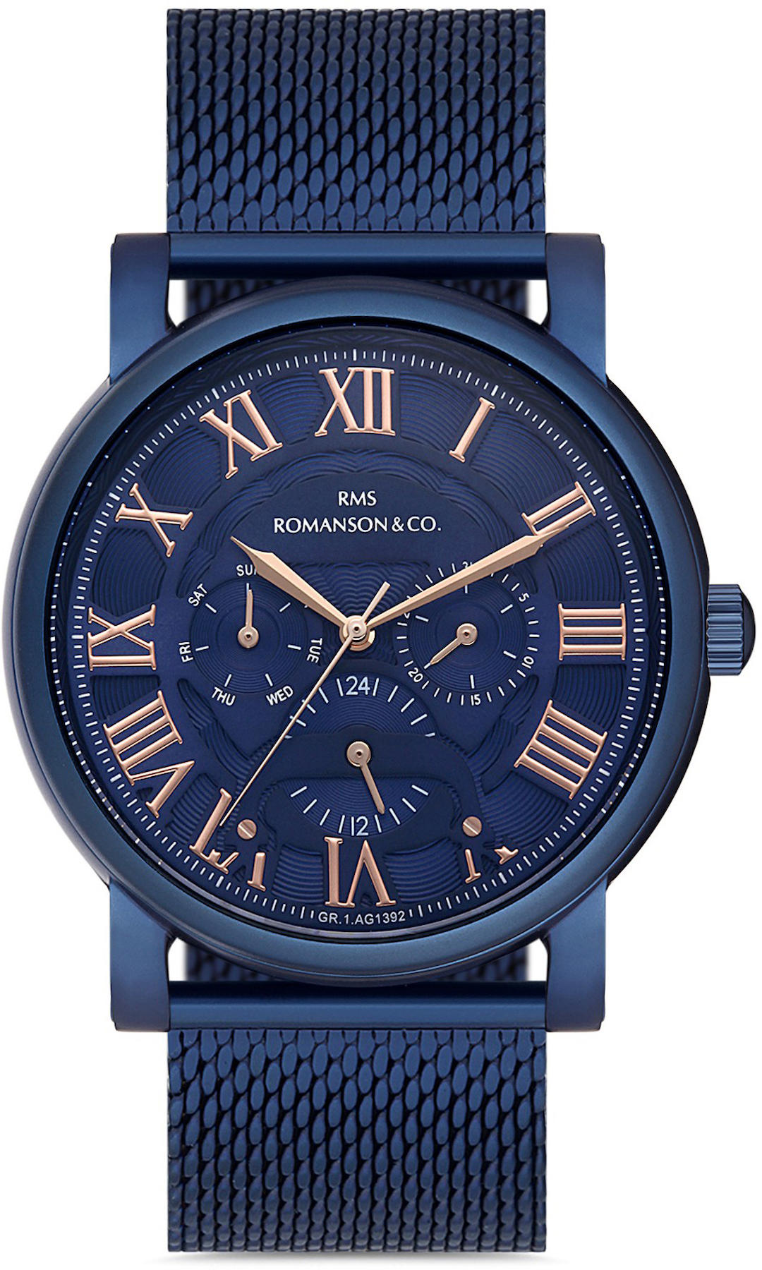 Romanson GR.1.AG1392.03 Takvimli 42 mm Lacivert Hasır Kordon Analog Kol Saati