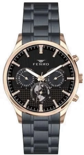 Ferro TH-FM31215A-R Pusulalı Takvimli 45 mm Siyah Çelik Kordon Analog Erkek Kol Saati