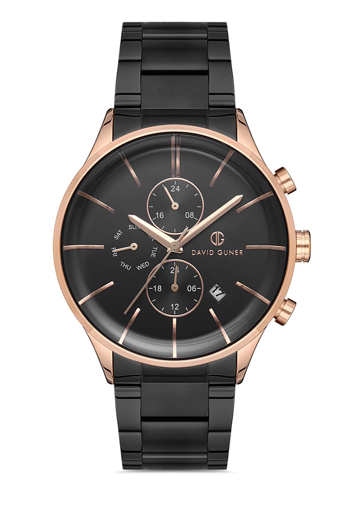 David Guner DG-8229GA-R2 Takvimli 42 mm Siyah Çelik Kordon Analog Kol Saati