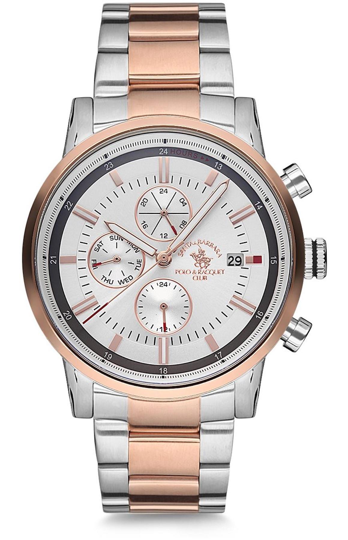 Santa Barbara Polo & Racquet Club SB.7.1133.1 Takvimli Gri-Rose Gold Metal Kordon Analog Erkek Kol Saati