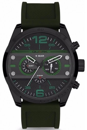 Quark QC-280BL-1A3 Takvimli 34 mm Yeşil Plastik Kordon Analog Kol Saati