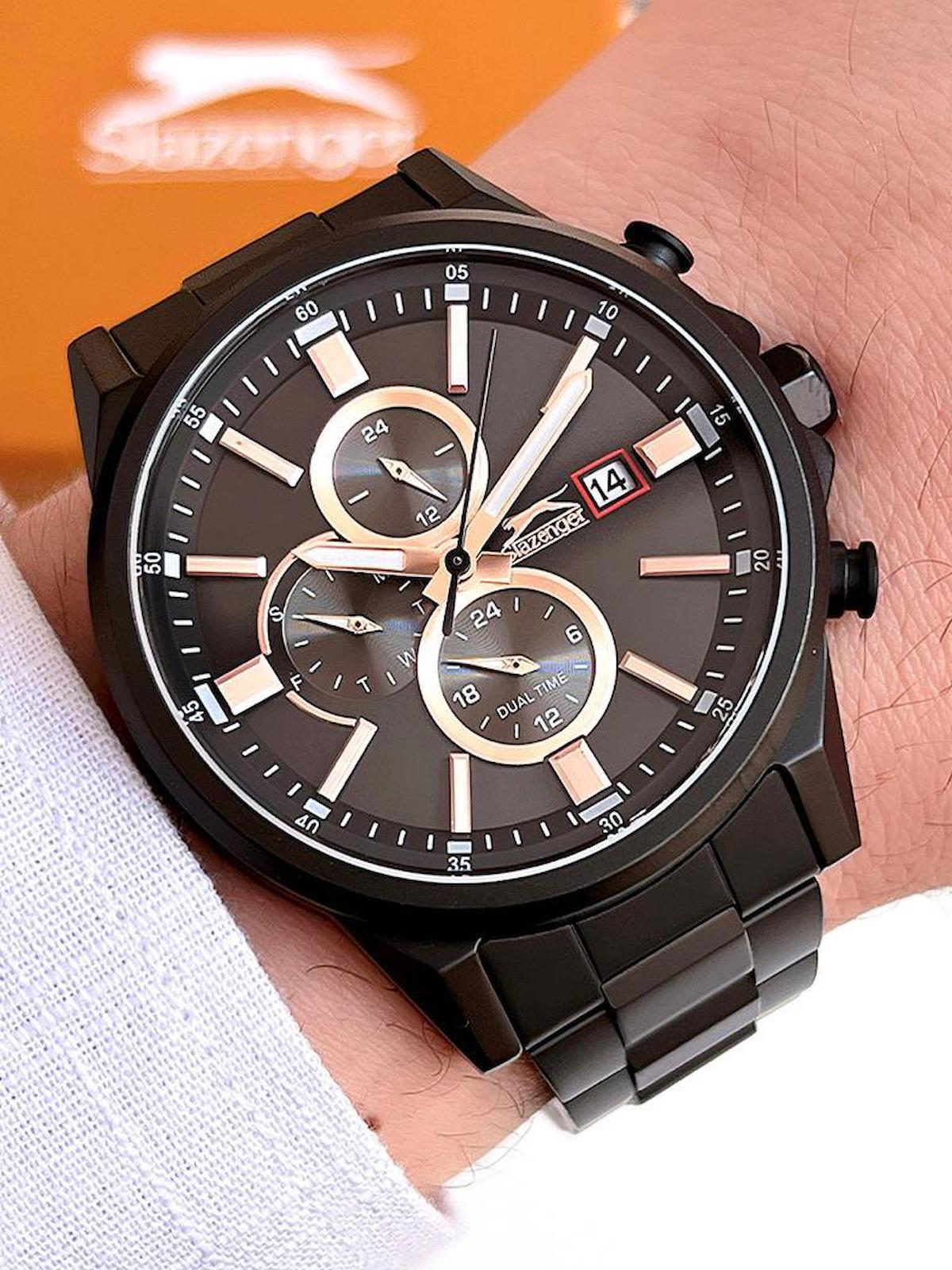 Slazenger SL.09.2139.2.03 Su Geçirmez Takvimli 45 mm Siyah Çelik Kordon Analog Erkek Kol Saati