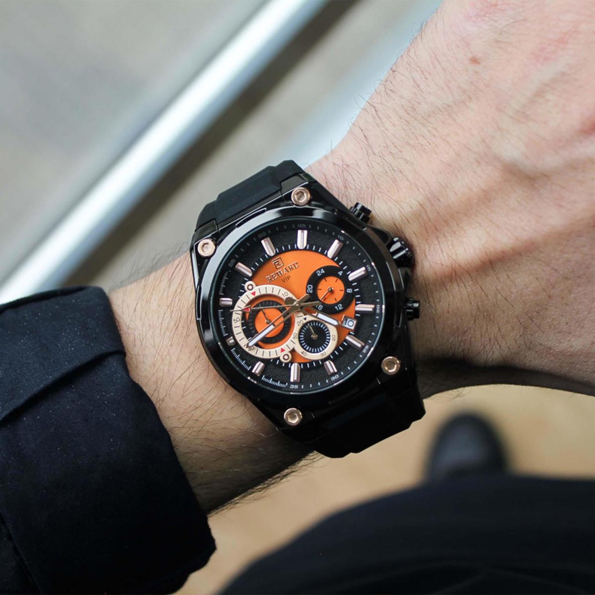 Reward RWA145119 Takvimli 47 mm Siyah Silikon Kordon Analog Erkek Kol Saati
