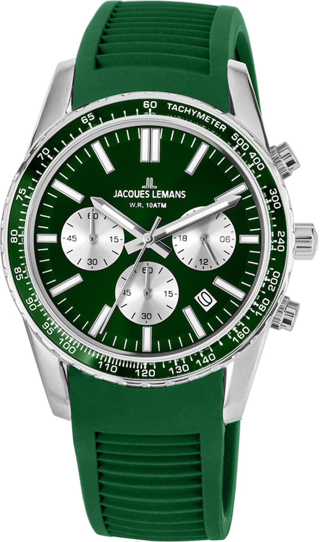 Jacques Lemans 1-2059D Takvimli 39 mm Yeşil Silikon Kordon Analog Kol Saati