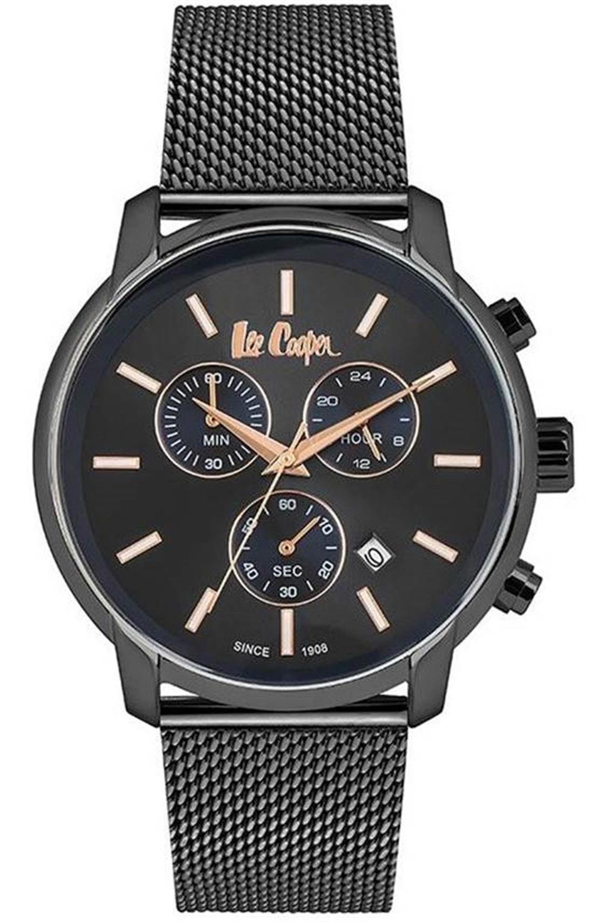 Lee Cooper LC06998.060 Takvimli Siyah Çelik Kordon Analog Erkek Kol Saati
