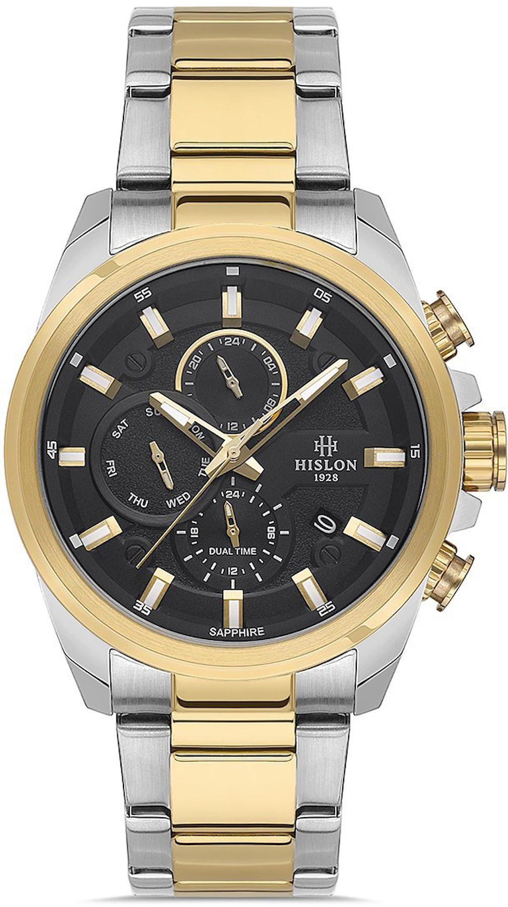Hislon DT131T-04SG Pusulalı Takvimli 44 mm Çelik Kordon Analog Kol Saati