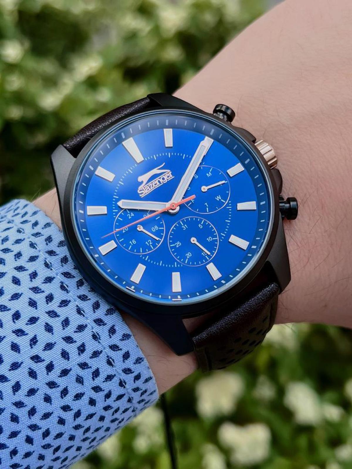 Slazenger BLKT.2.252 Su Geçirmez Takvimli 46-50 mm Siyah Deri Kordon Analog Erkek Kol Saati