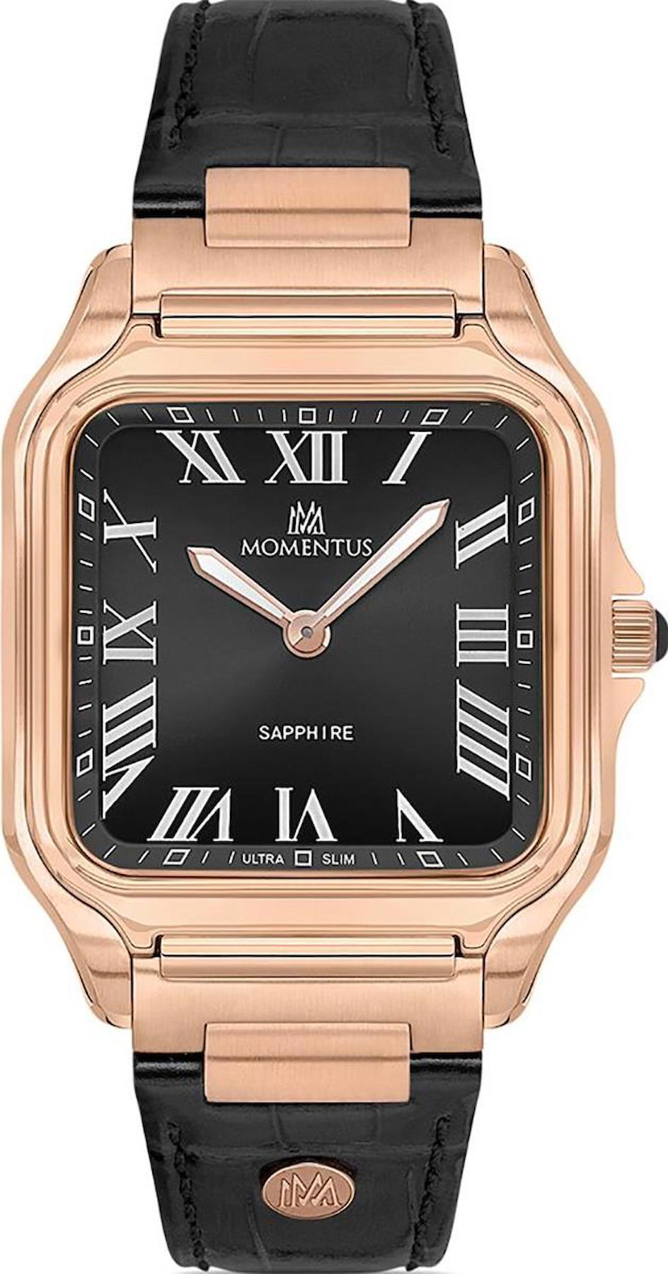 Momentus EM348R-04BR Takvimli 44 mm Siyah Deri Kordon Analog Erkek Kol Saati