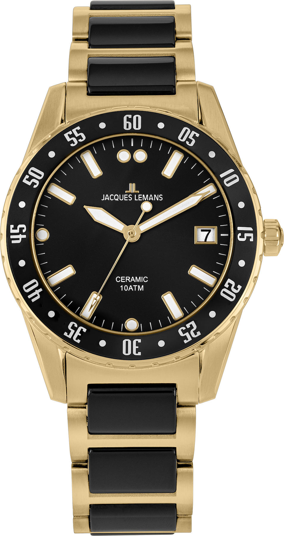 Jacques Lemans LİVERPOOL 42-10G Takvimli 42 mm Altın-Siyah Çelik Kordon Analog Erkek Kol Saati