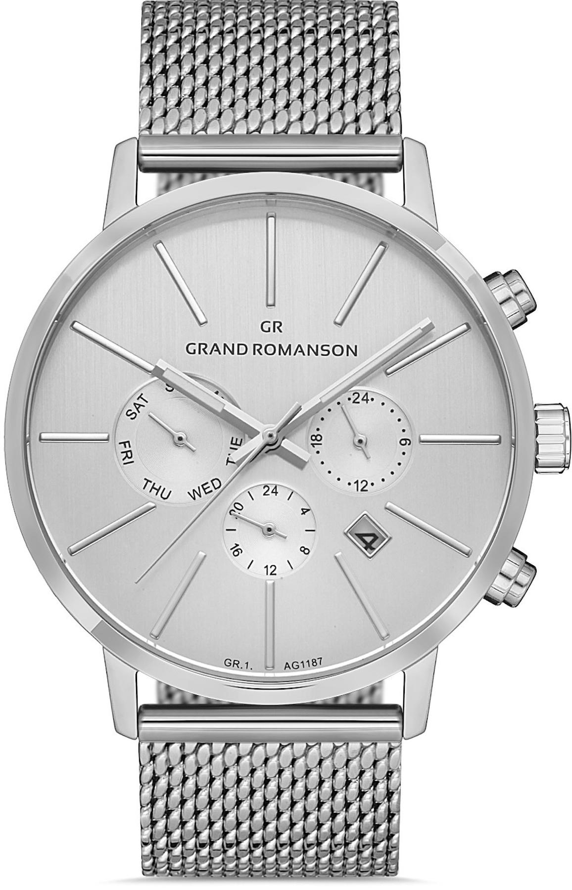 Romanson GR.1.AG1187.01 Takvimli 45 mm Gri Hasır Kordon Analog Kol Saati